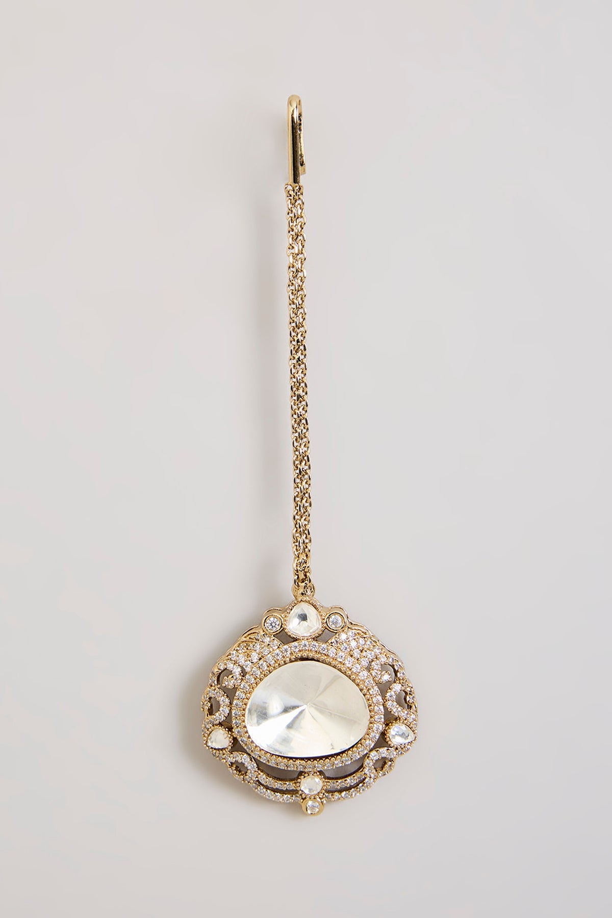 Gold Finish Crystal Paved-Stone Maangtikka