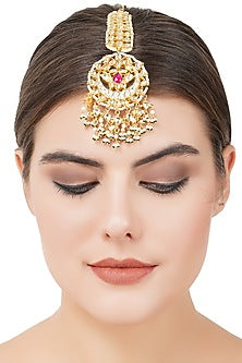 Gold Plated Pearl & Kundan Polki Maang Tikka
