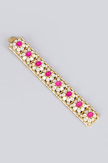 Gold Finish Kundan Polki & Ruby Stone Bangle