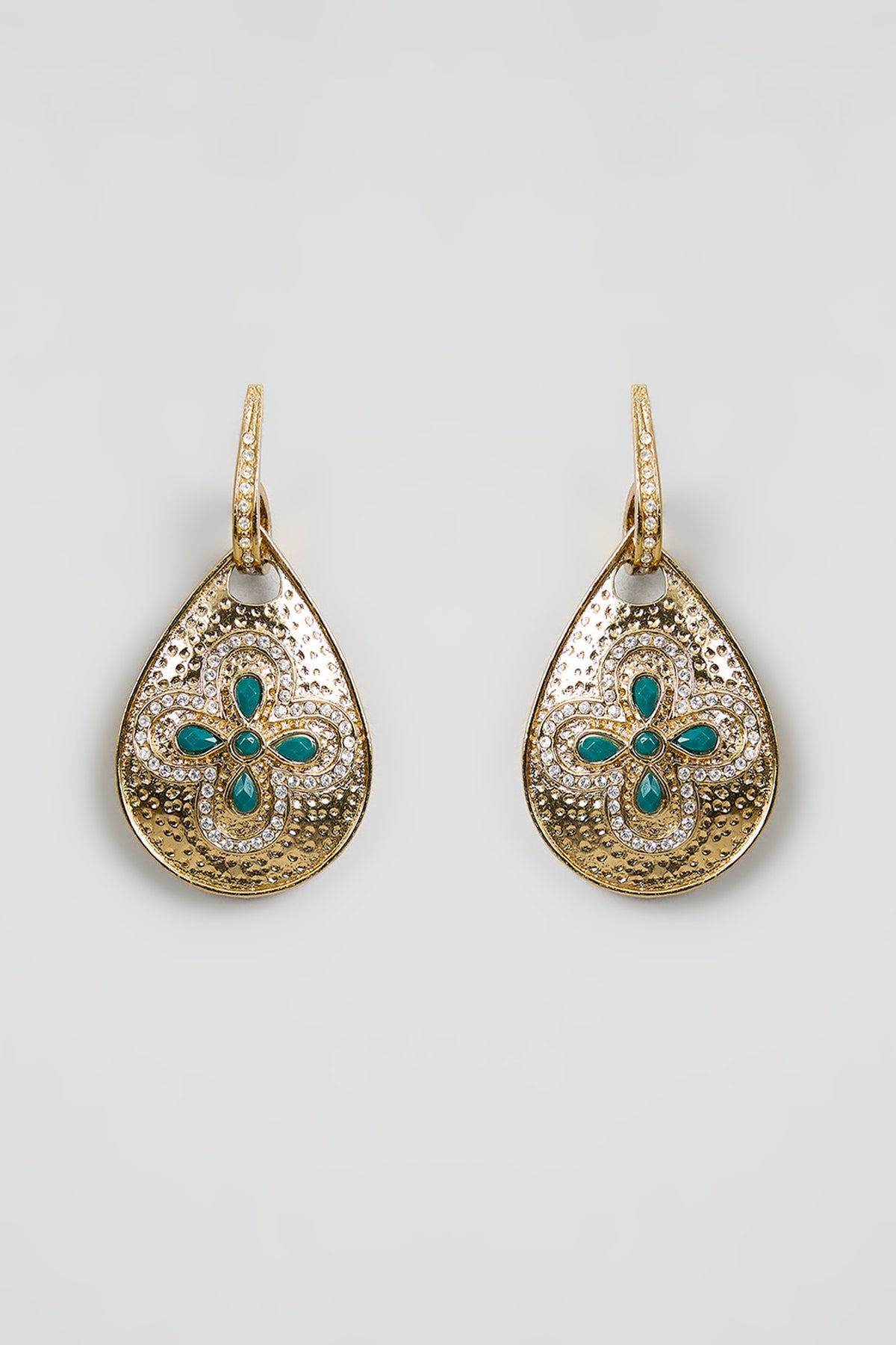 Gold Finish Kundan Polki & Green Stone Dangler Earrings