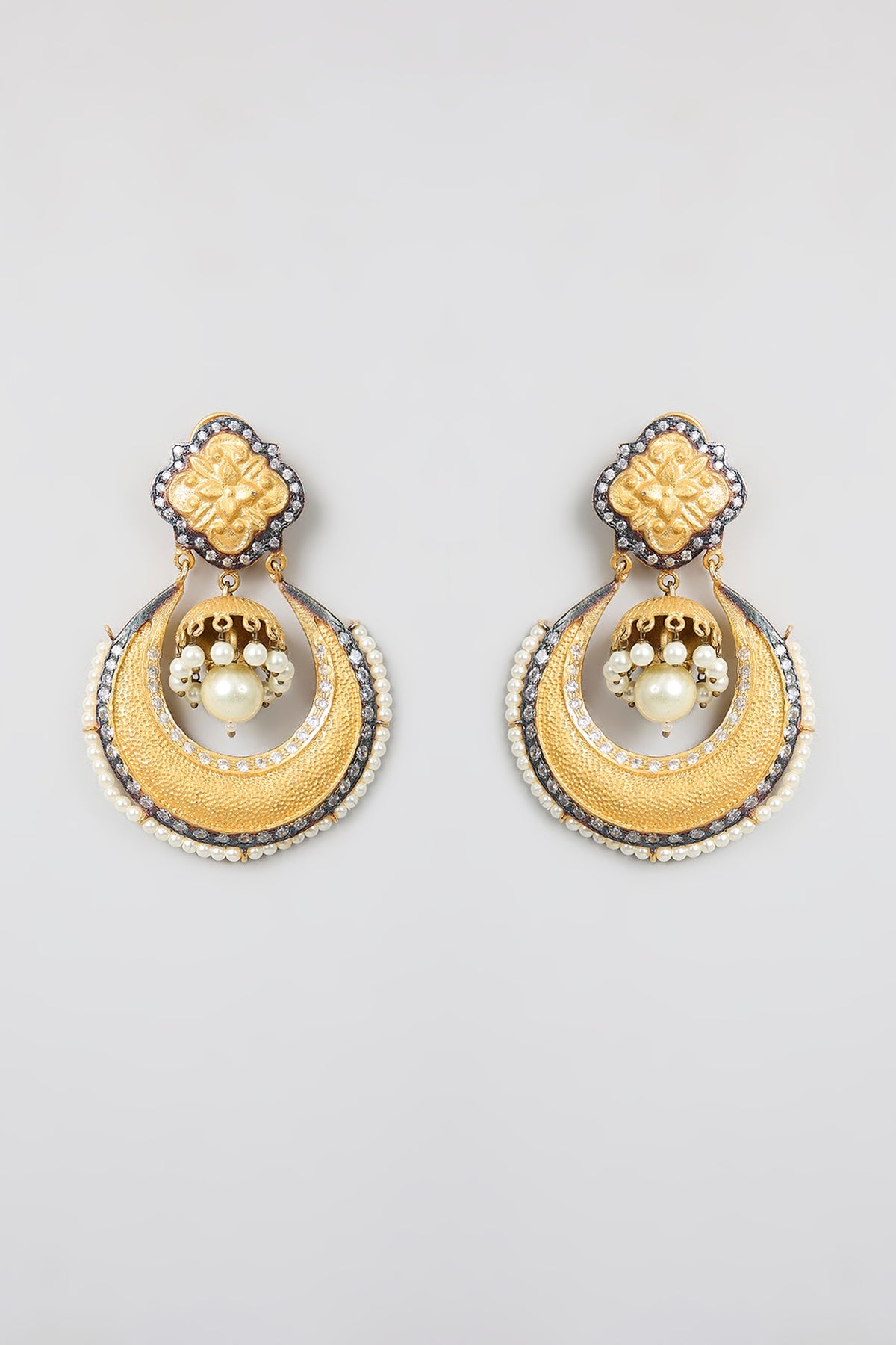 Gold Finish Kundan Polki Chandbali Earrings
