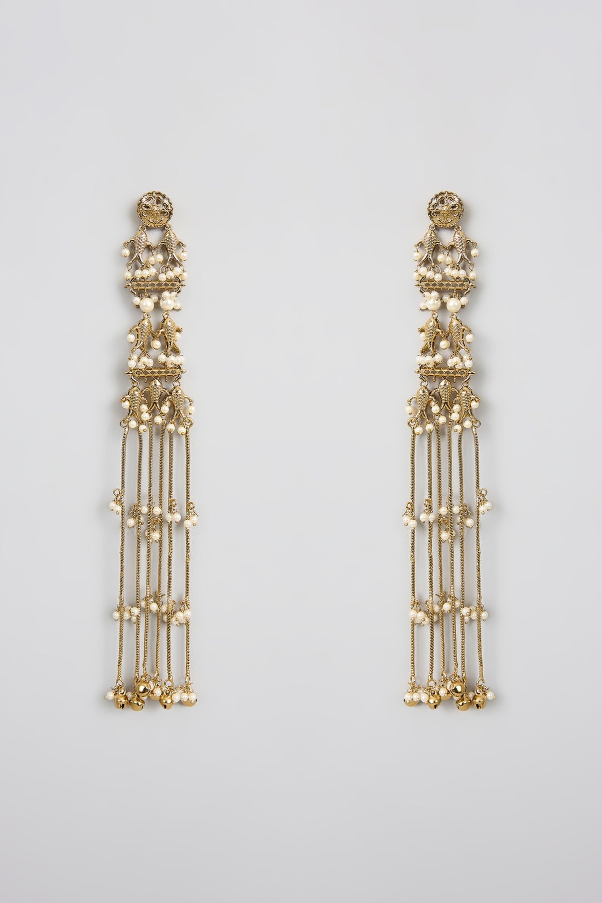 Gold Finish Kundan Polki Long Tassel Earrings