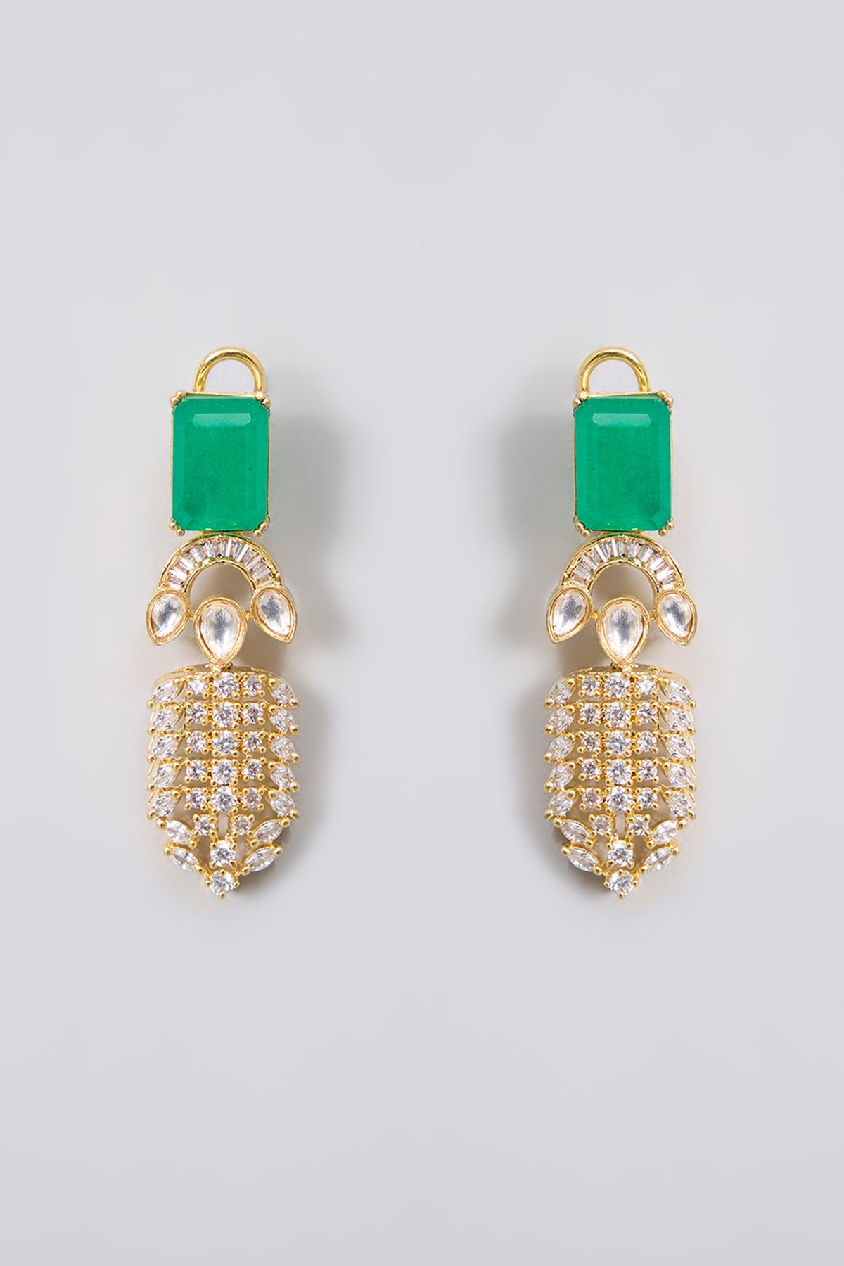 Gold Finish Kundan Polki & Green Stone Choker Necklace Set