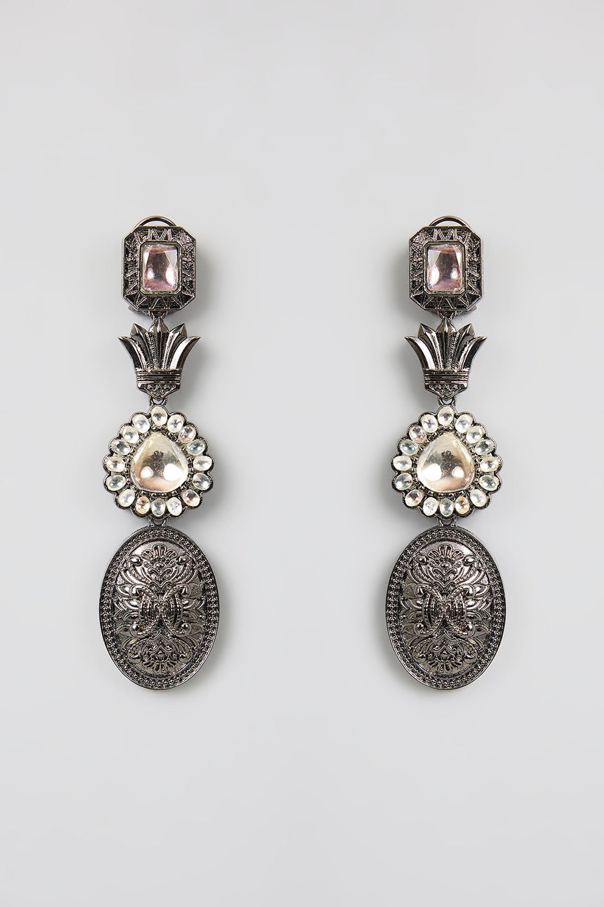Gold Finish Black Kundan Polki Dangler Earrings