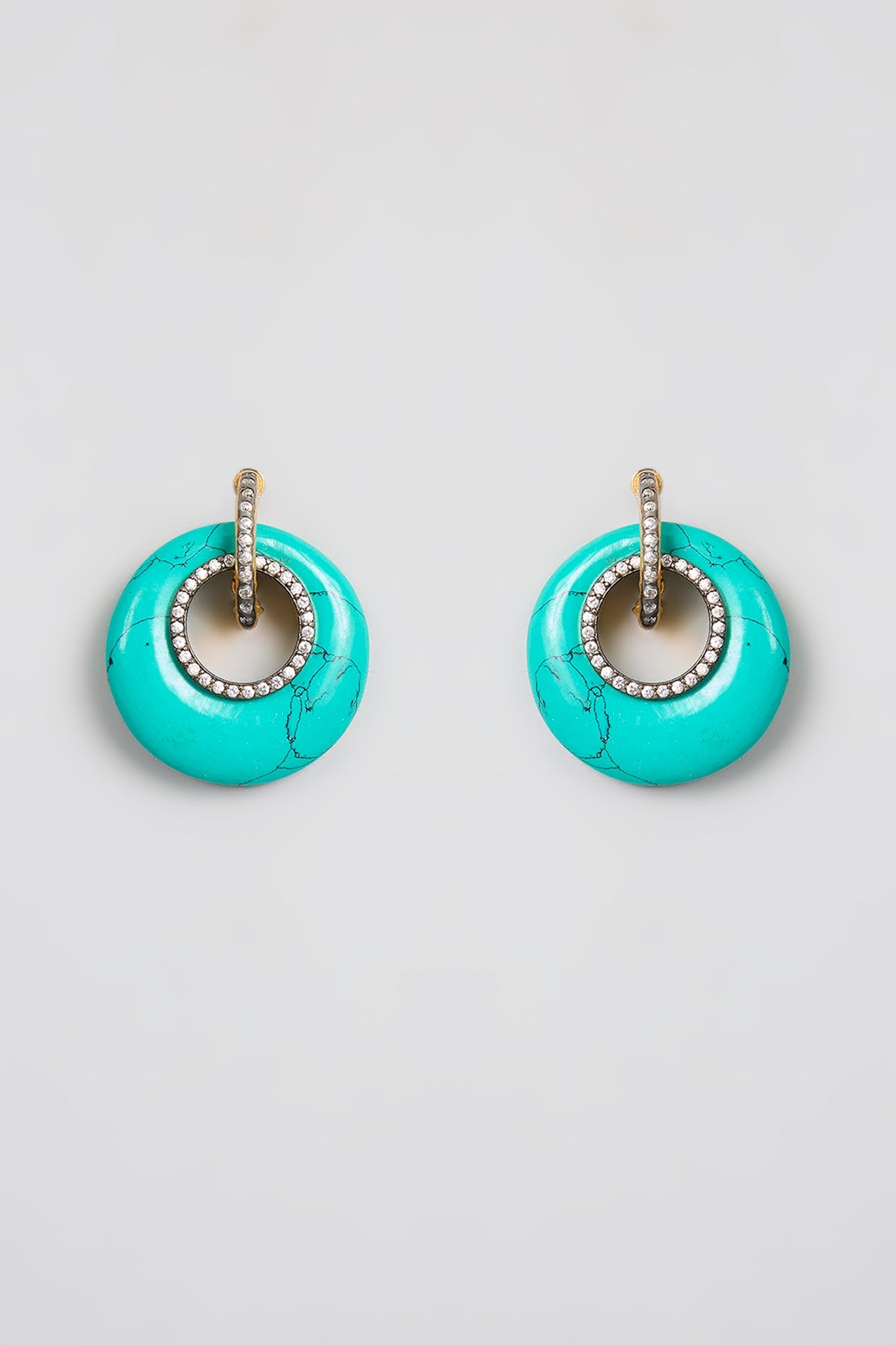 Turquoise White Stone Hoop Earrings