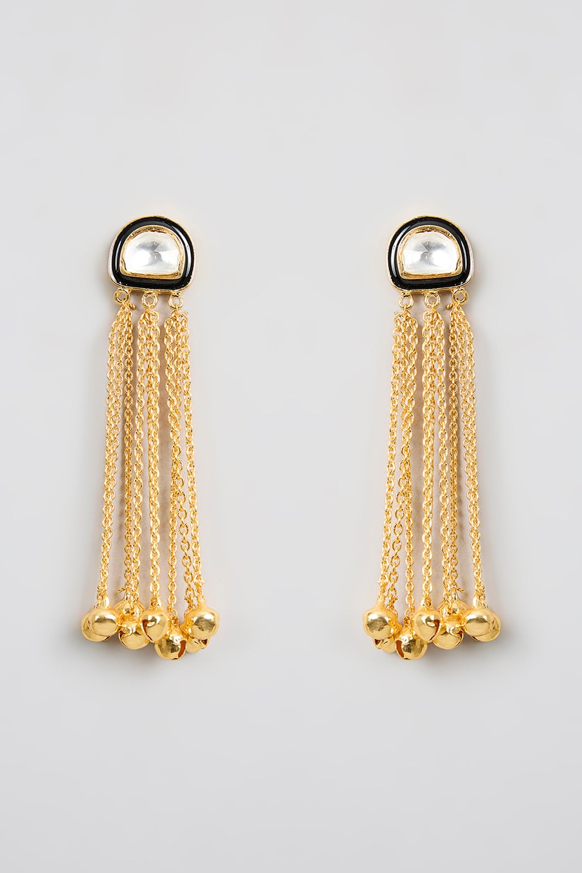Gold Finish Kundan Polki & Golde Beaded Dangler Earrings