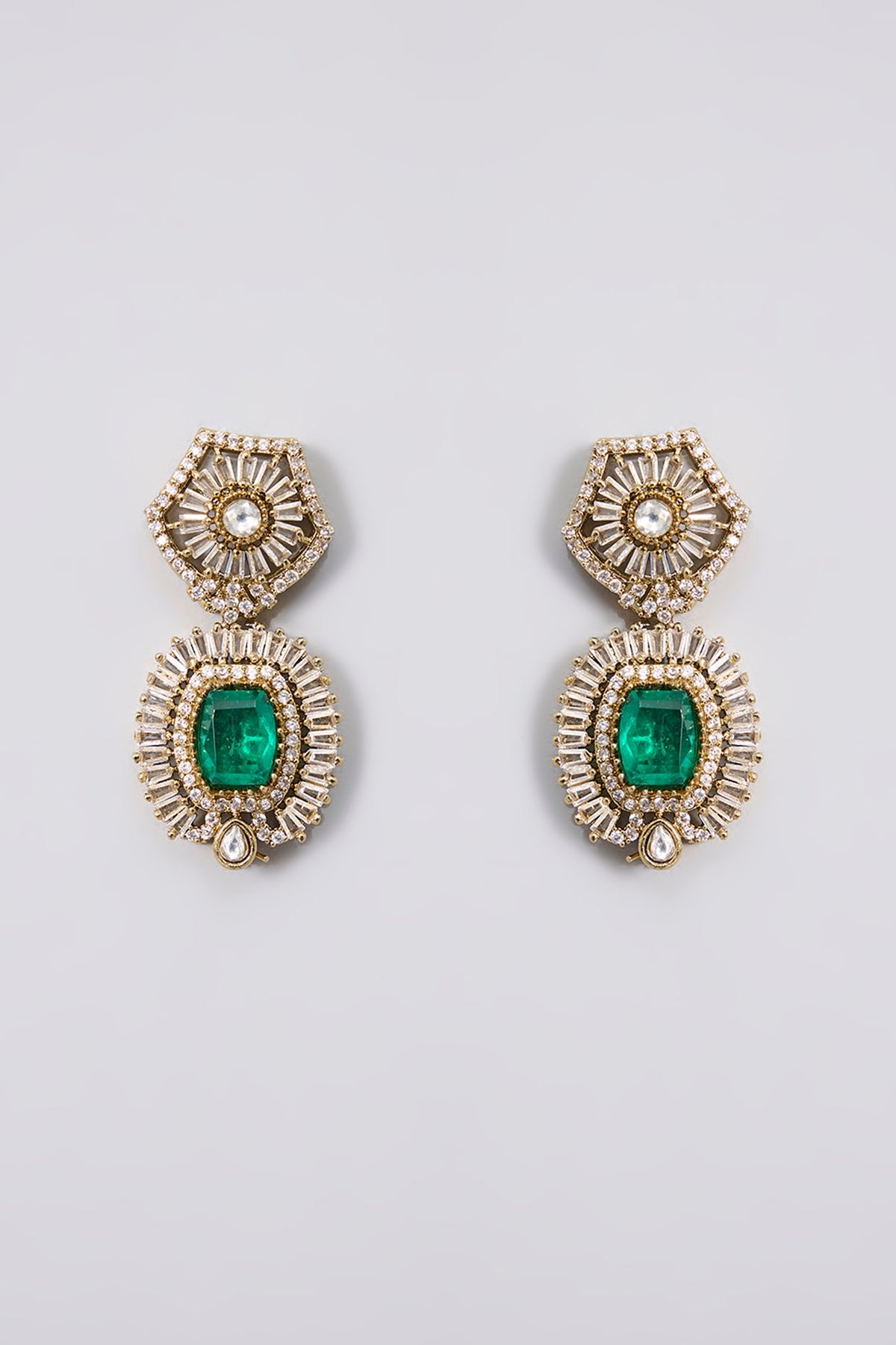 Gold Finish Kundan Polki & Emerald Stone Choker Necklace Set