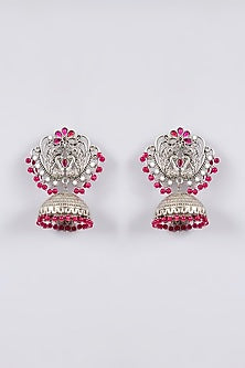 Gold Finish Kundan Polki & Ruby Stone Jhumka Earrings
