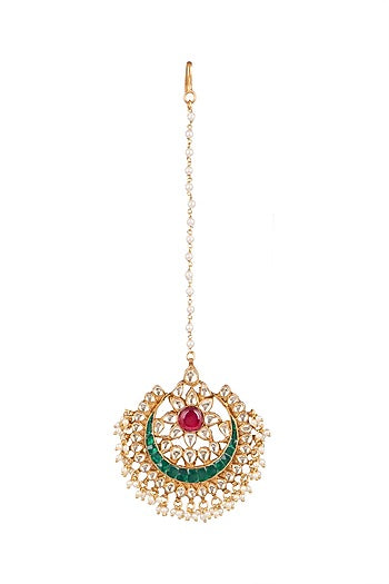 Gold Plated Onyx Stone Maang Tikka