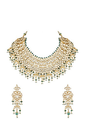 Gold Plated Green Onyx Necklace Set