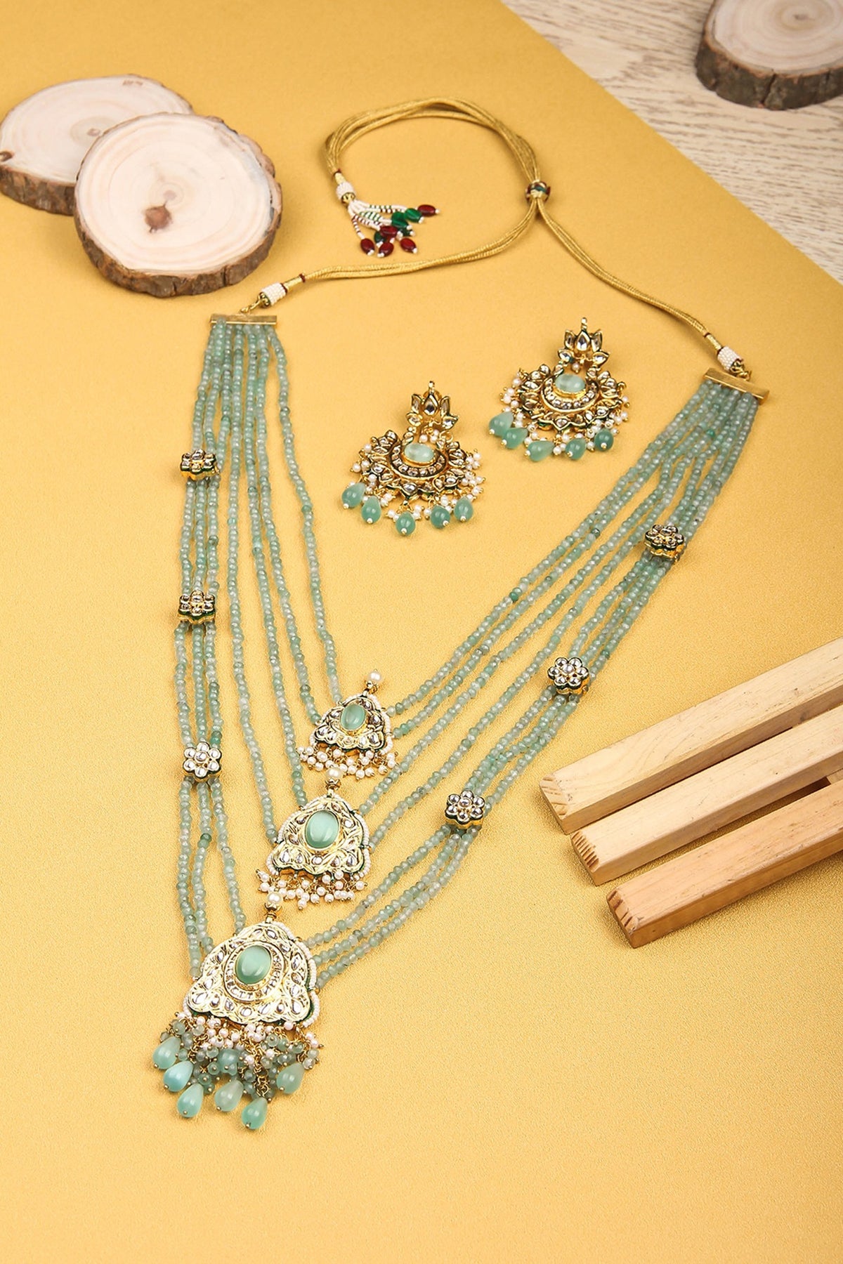 Gold Plated Kundan Polki Long Necklace Set