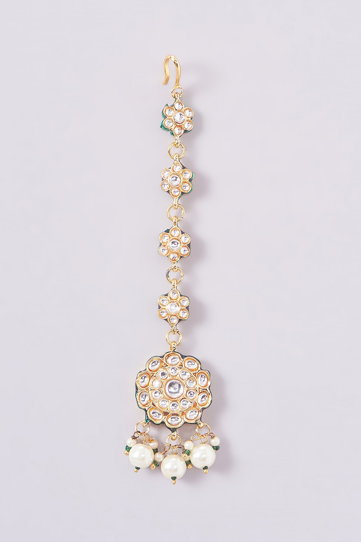 Gold Plated Kundan & Green Stone Maangtikka