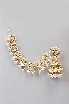 Gold Finish Kundan Polki Chandbali Earrings