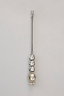 Gold Finish Kundan Polki & Grey Beaded Handcrafted Necklace Set