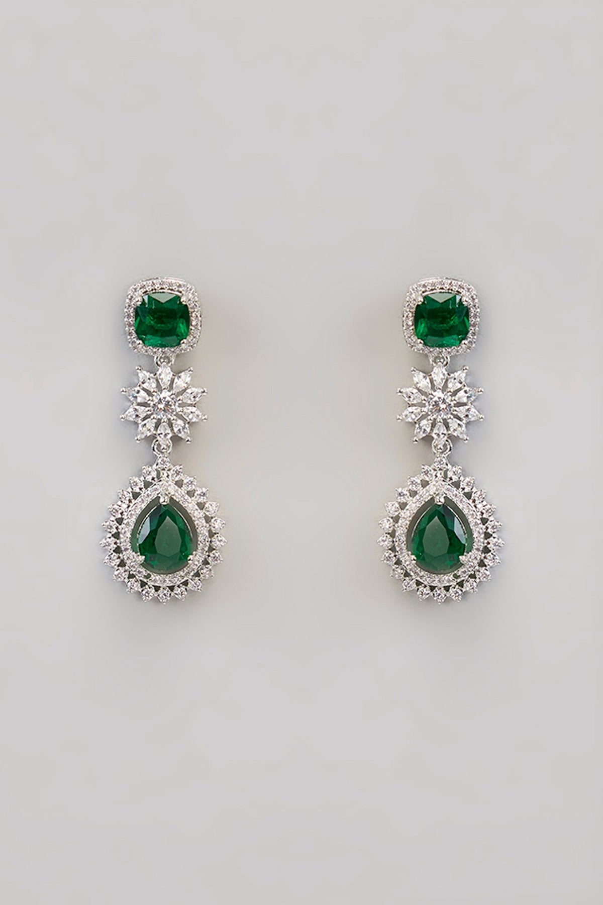 White Finish Zircon & Green Onyx Necklace Set