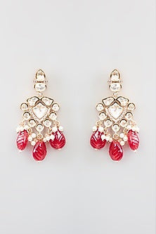 Gold Finish Kundan Polki & Red Beaded Necklace Set