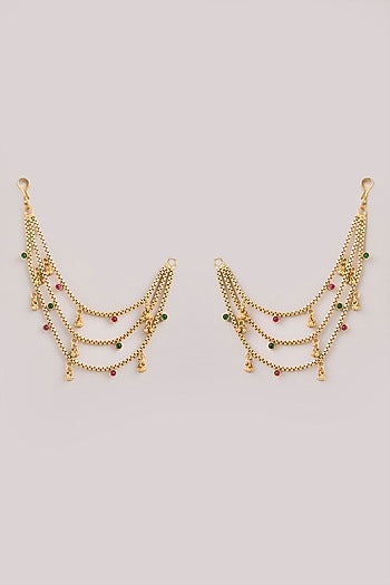 Gold Finish Kundan Polki & Multi-Colored Stone Earchains