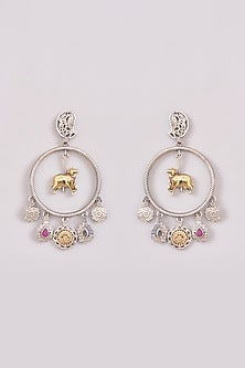 Oxidised Two-Tone Finish Kundan Polki Dangler Earrings
