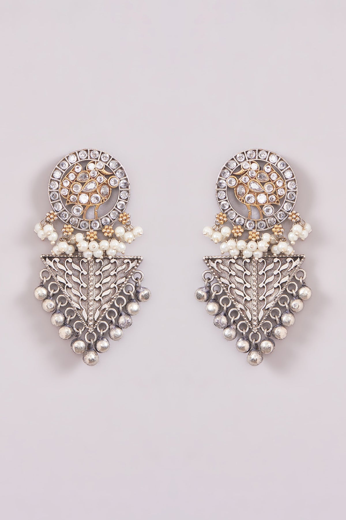 Oxidised Two-Tone Finish Kundan Polki Dangler Earrings