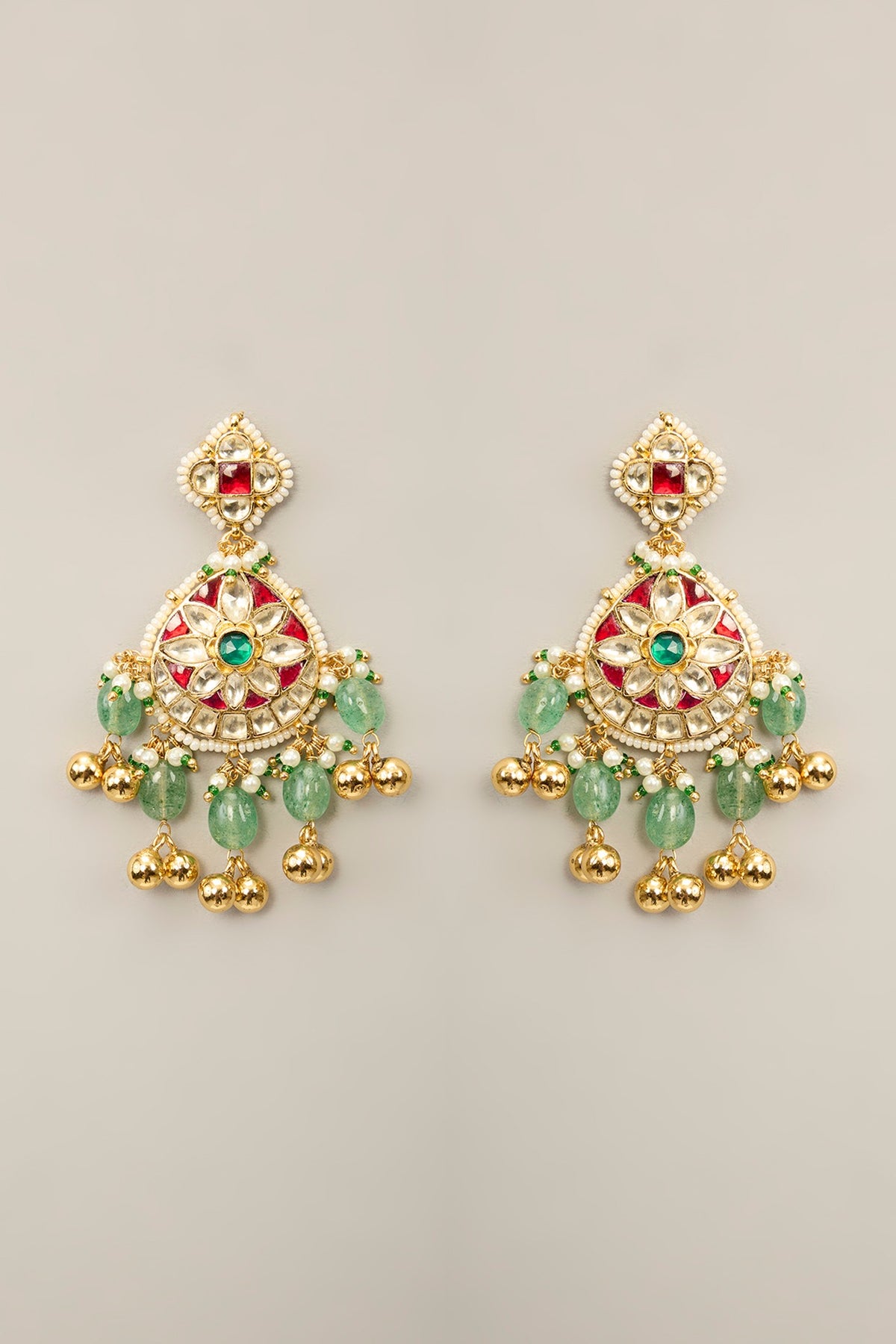 Gold Finish Kundan Polki & Pearl Necklace Set