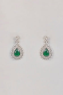 White Finish Zircon & Green Stone Necklace Set