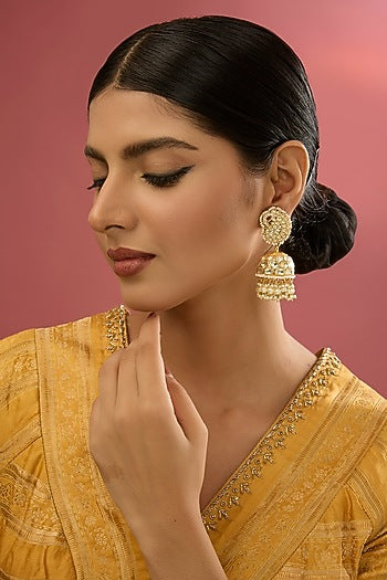 Gold Finish American Diamond & Zircon Jhumka Earrings