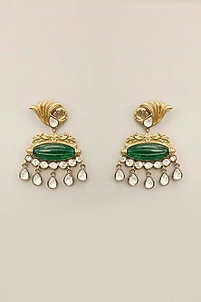 Gold Finish Green Kundan Polki & Pearl Necklace Set