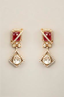 Gold Finish Kundan Polki & Green Stone Necklace Set