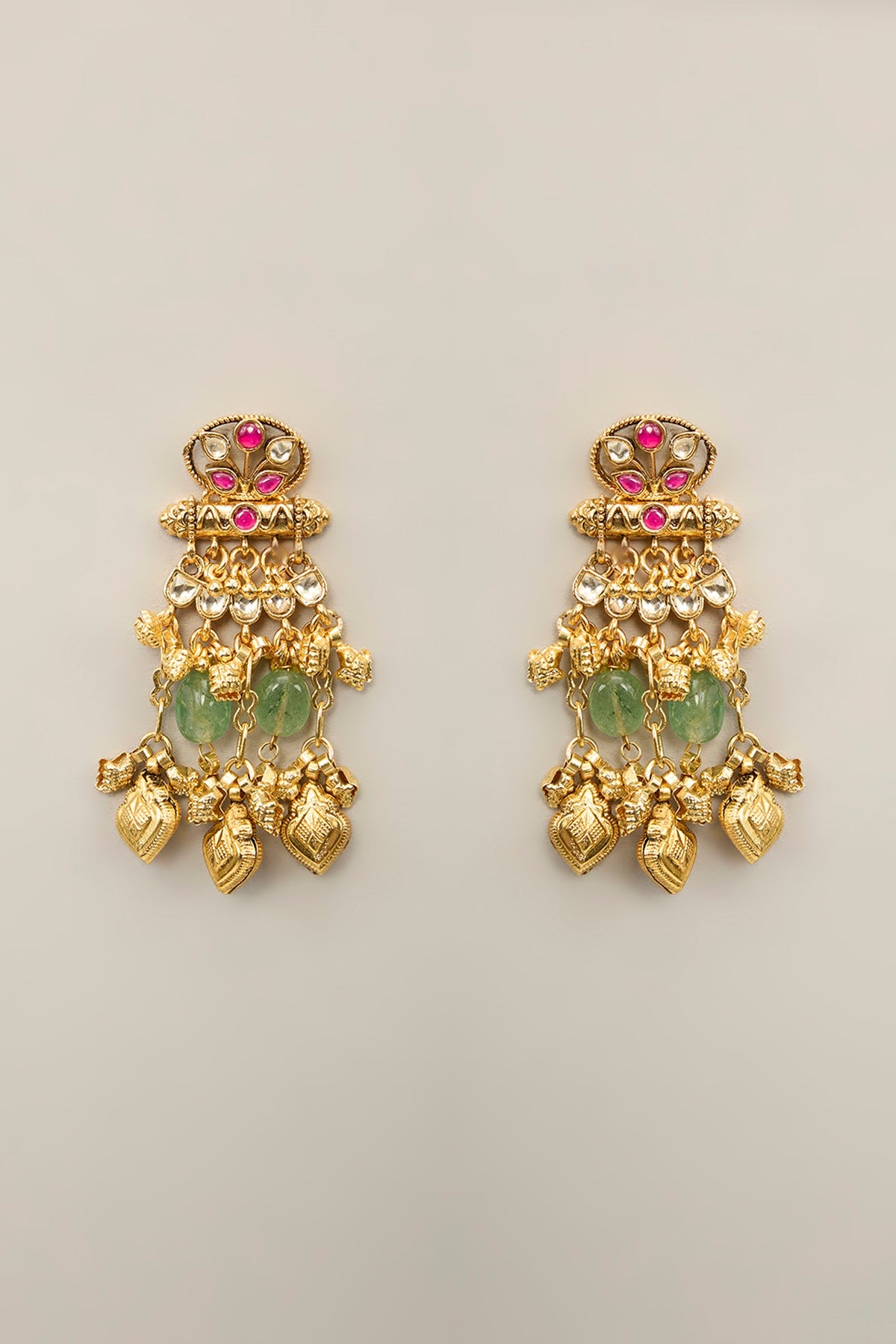 Gold Finish Green Crystal & Pearl Necklace Set
