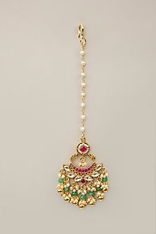 Gold Finish Multi-Colored Kundan Polki & Crystal Necklace Set