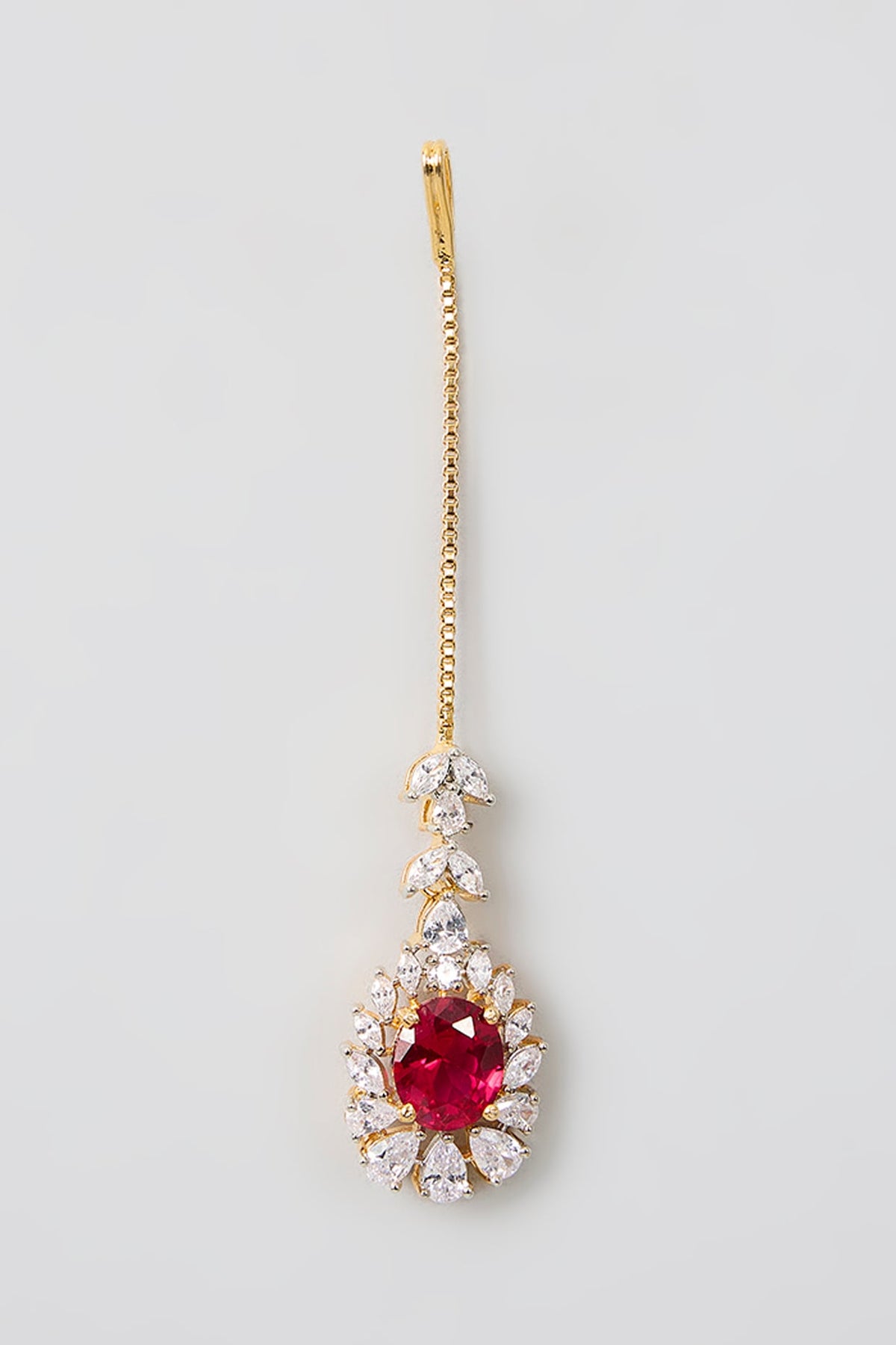 White Finish American Diamond & Ruby Stone Maangtikka