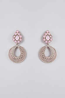 Gold Finish Crystal & Pink Stone Drop Earrings