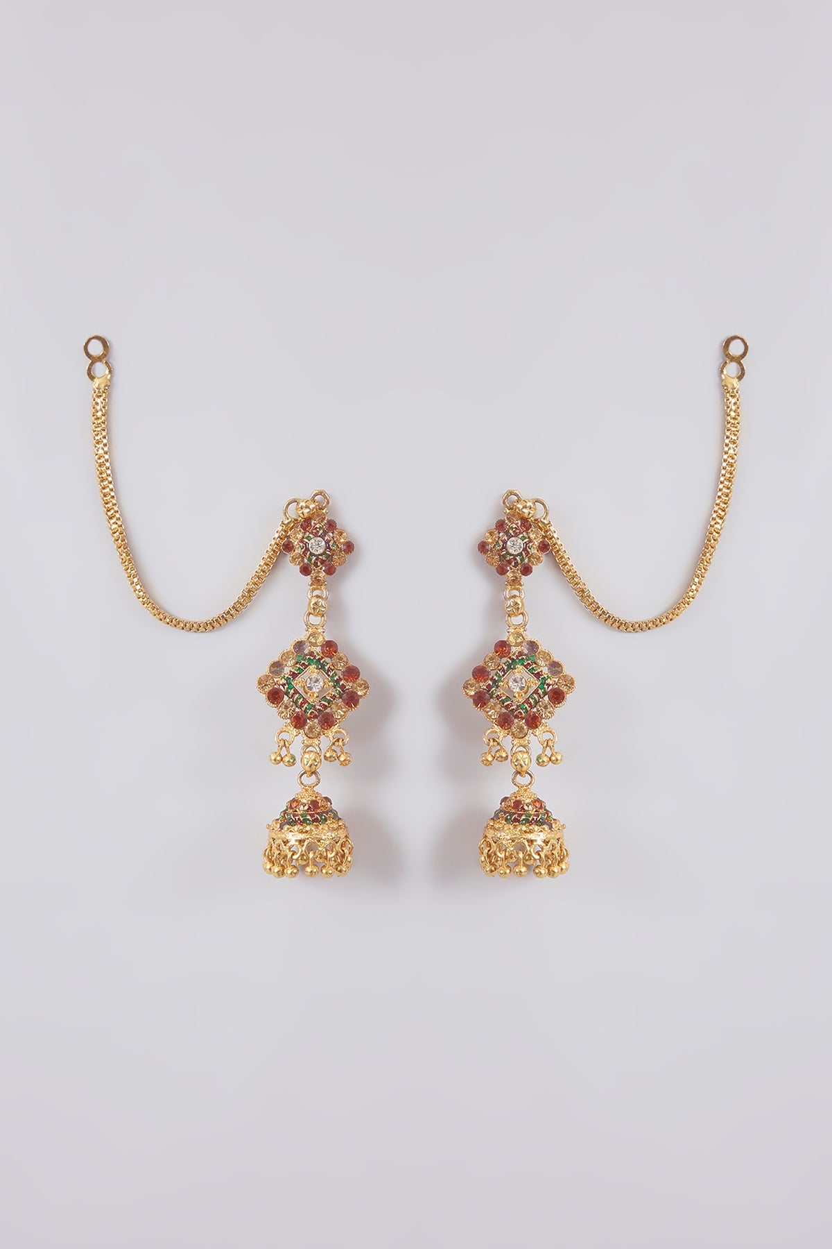 Antique Gold Finish Kundan Polki & Red Stone Dangler Earrings