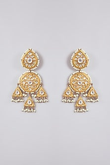 Gold Finish Pink Stone & Pearl Jhumka Earrings