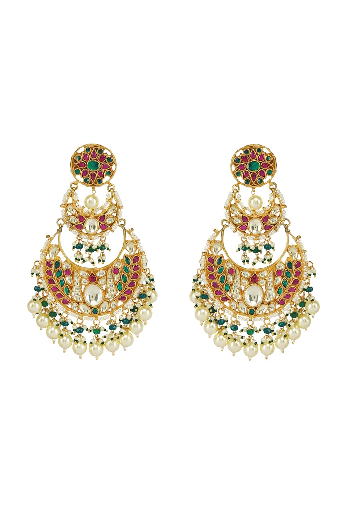 Gold Plated Chandbali Earrings With Kundan Polki
