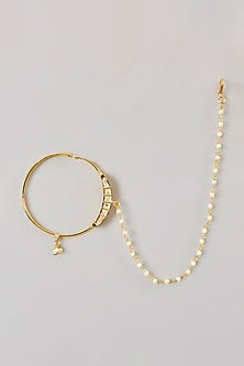 Gold Finish Pearl Chain Nath