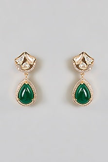 Gold Finish Kundan Polki & Green Stone Enameled Necklace Set