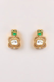 Gold Finish Kundan Polki & Green Stone Layered Necklace Set
