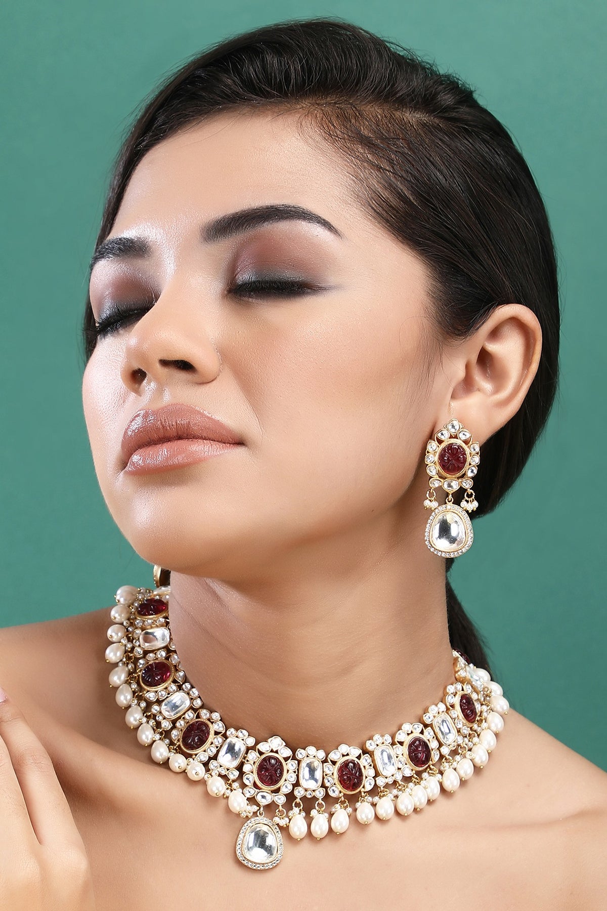 Gold Plated Brown Kundan Polki Necklace Set