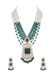 Gold Plated Green Kundan Polki Necklace Set