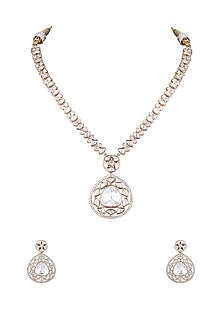 White Rhodium Finish American Diamond & Gold Zircon Necklace Set