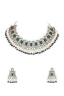 Gold Plated Green Kundan Polki Necklace Set