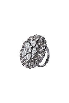 Gold Plated Grey Kundan Polki Ring