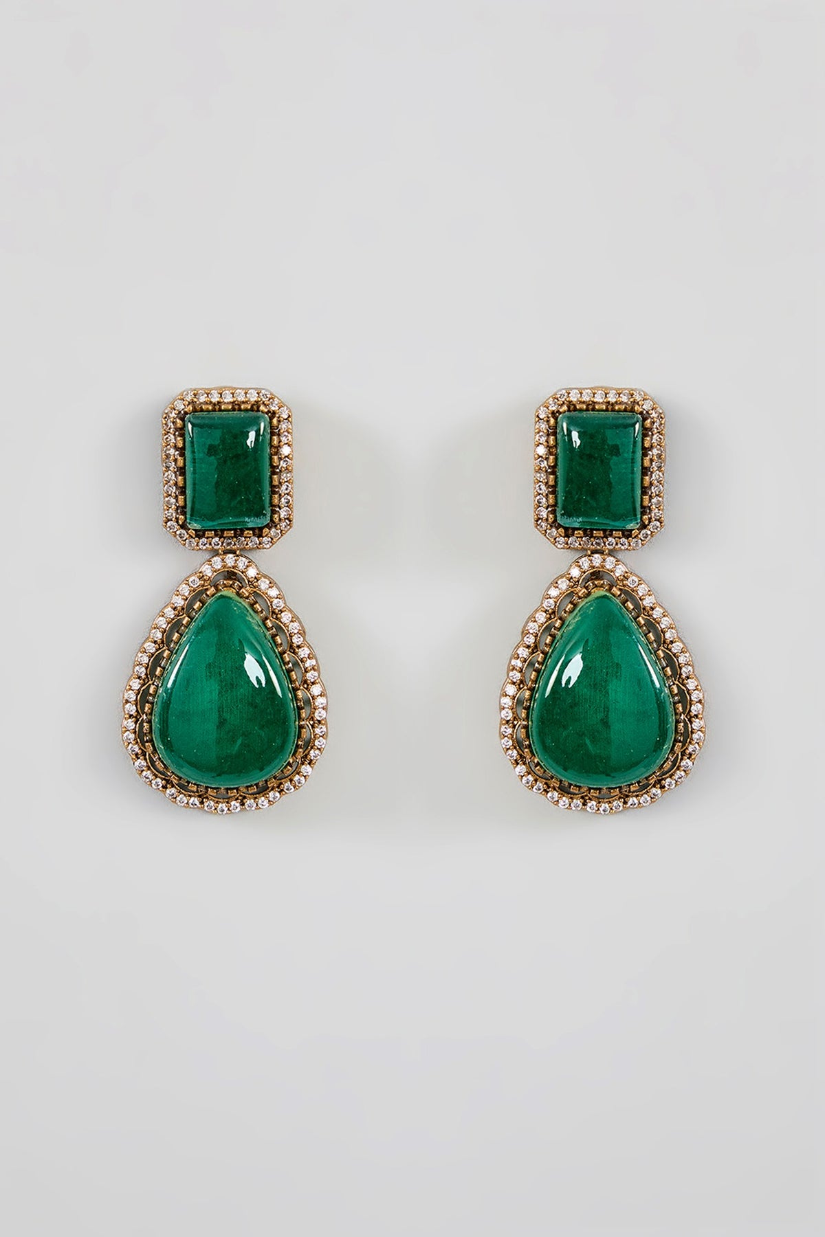 Gold Finish Green Kundan Polki Necklace Set
