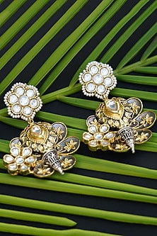Gold Plated Kundan Polki & Pearl Earrings