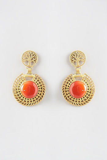 Gold Plated Orange Stone Dangler Earrings