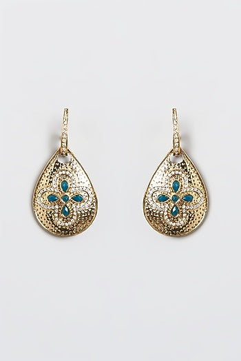 Gold Plated Blue Stone Dangler Earrings