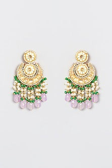 Gold Plated Kundan Polki & Purple Beaded Long Necklace Set