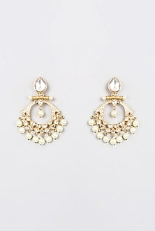 Gold Plated Kundan Polki & Pearl Dangler Earrings