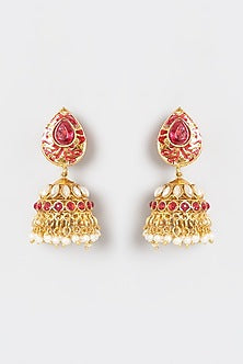 Gold Plated Kundan Polki & Pearl Dangler Earrings
